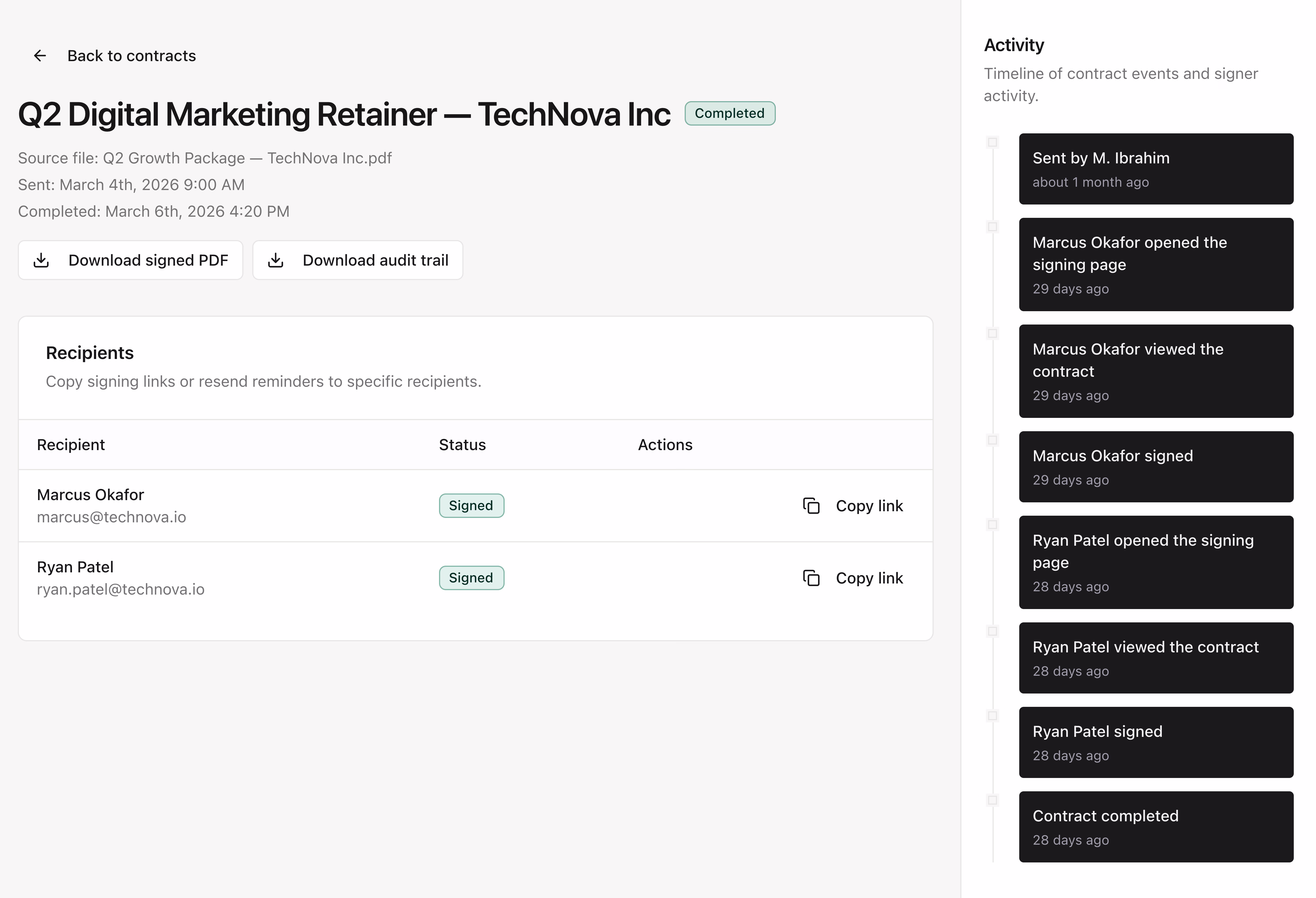 Contract details preview
